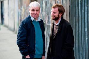 Terri Hooley [L] and his avatar, Richard Dormer [R]