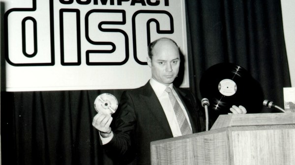 Joop Sinjou, Philips CEO with first CD at prexy