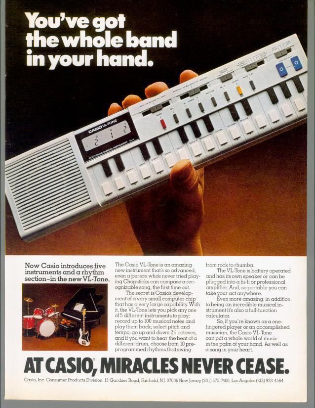 ad for Casio VLT-1 synthesizer 1981