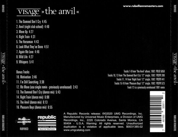 visage the anvil 2020 US Cd back insert