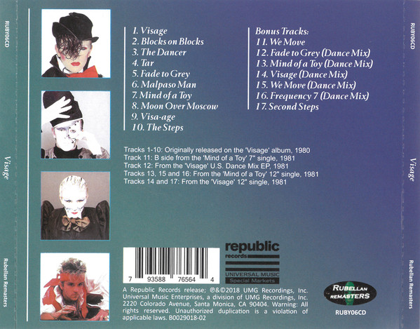 visage - 2018 edition back cover art