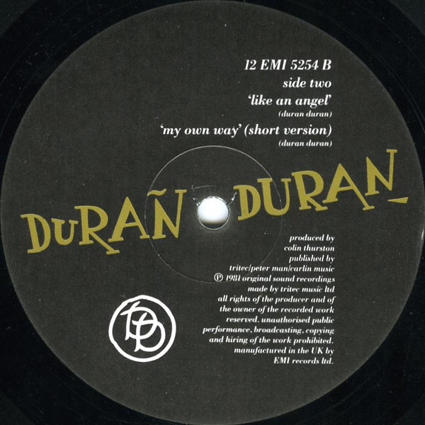 duran duran my own way 12B label